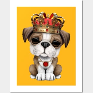 Cute Bulldog Puppy Wearing Crown Posters and Art